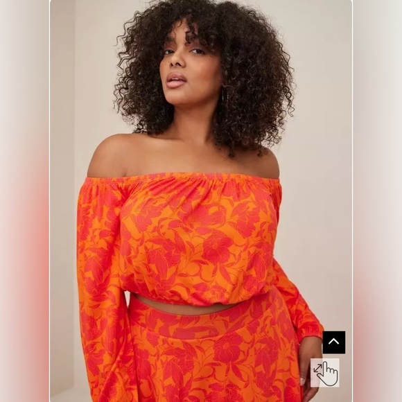 Torrid Super Soft Off Shoulder Long Sleeve Crop Top Floral Orange Plus Size 2 2X - Picture 2 of 13